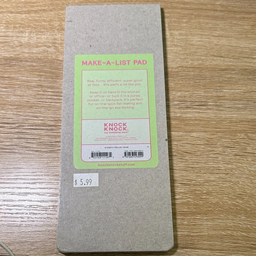 NWT- KNOCK KNOCK Make a List Pad • Notepad Pink and Green Funny
